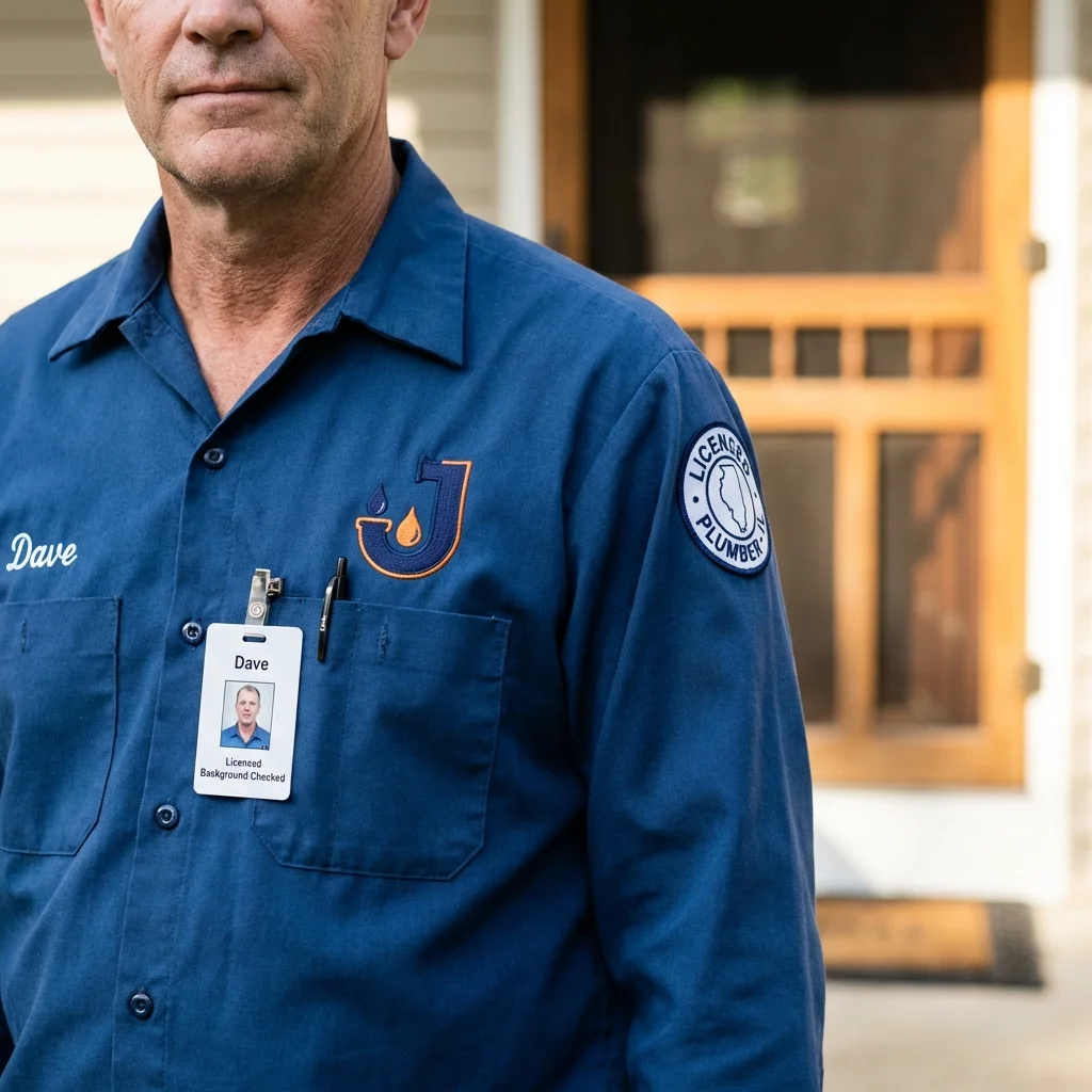 Licensed plumber showing ID badge in Ontonagon, MI