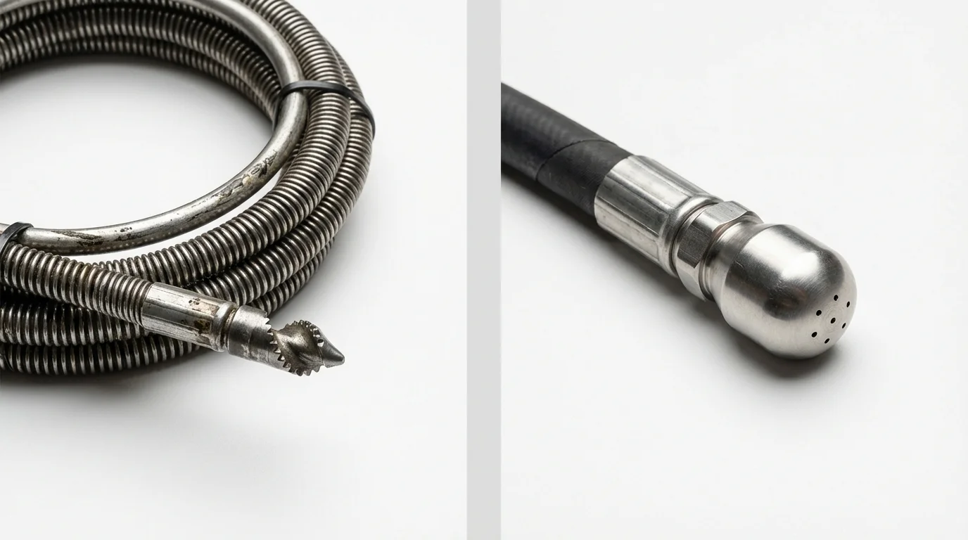 Drain snake cable and hydro jetting nozzle used for drain cleaning in Ontonagon, MI