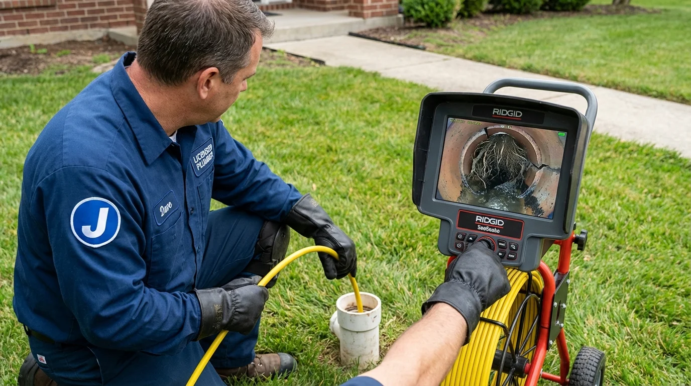 Sewer camera inspection being performed by Johns Plumbing LLC in Ontonagon