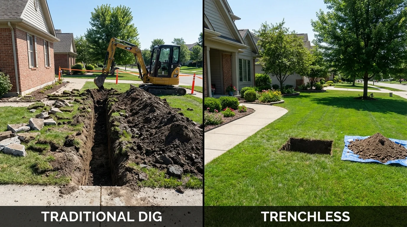 Trenchless sewer repair with minimal yard damage versus traditional excavation in Ontonagon, MI